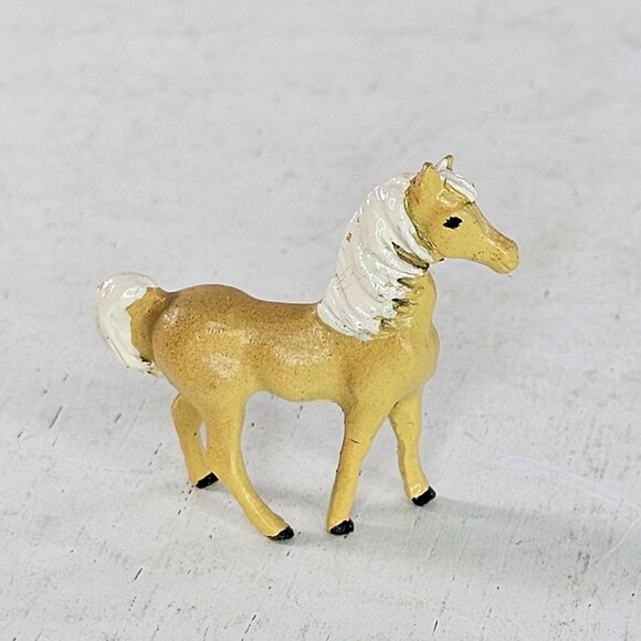 Miniature Metal Palomino Horse Figurine Hand Painted Collectible Mini Stallion - Picture 8 of 8